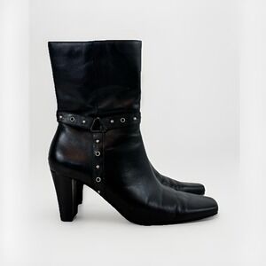 Nine & Company Vintage Black Leather Heeled Boots Women's Size 9.5‎
